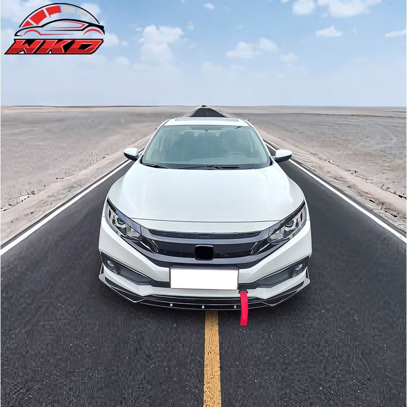 Fits 19-21 Honda Civic IKON V3 Style Front Bumper Lip Spoiler Gloss Black 2PC