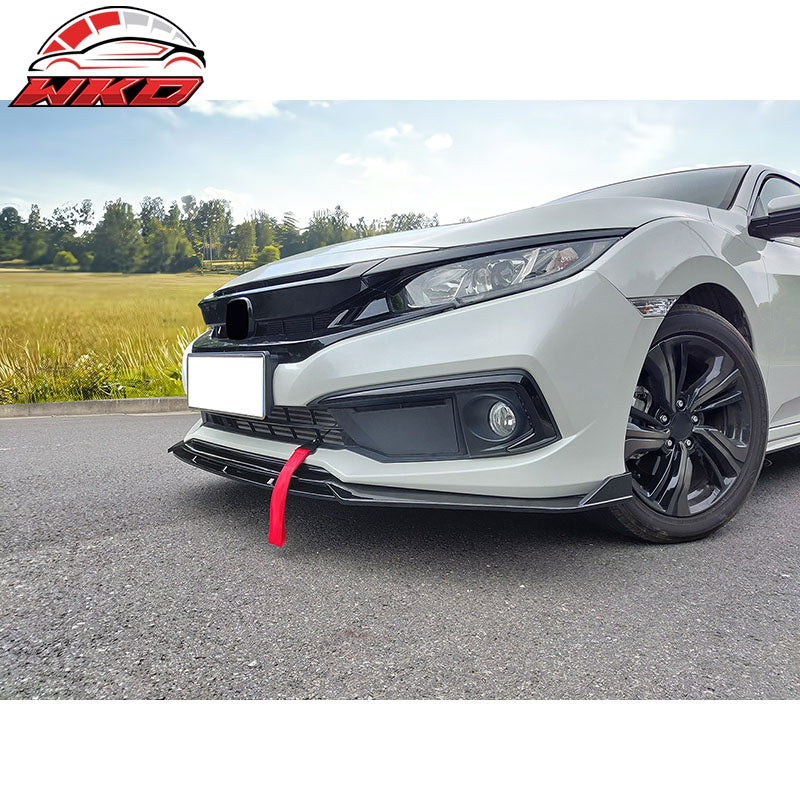 Fits 19-21 Honda Civic IKON V3 Style Front Bumper Lip Spoiler Gloss Black 2PC