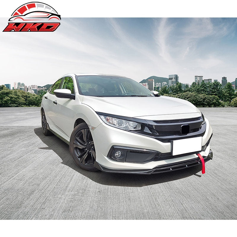 Fits 19-21 Honda Civic IKON V3 Style Front Bumper Lip Spoiler Gloss Black 2PC