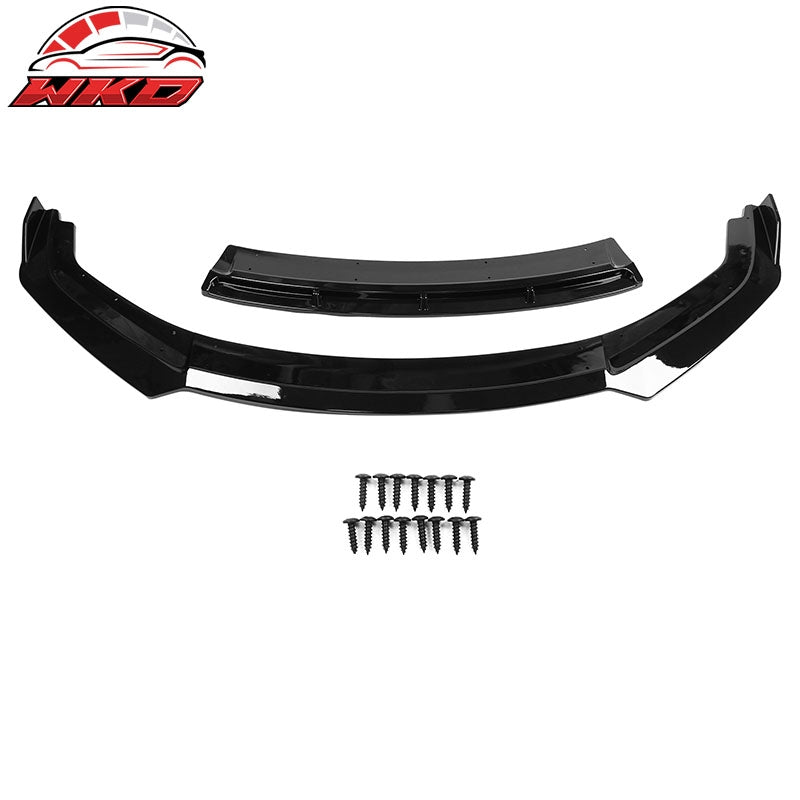 Fits 19-21 Honda Civic IKON V3 Style Front Bumper Lip Spoiler Gloss Black 2PC