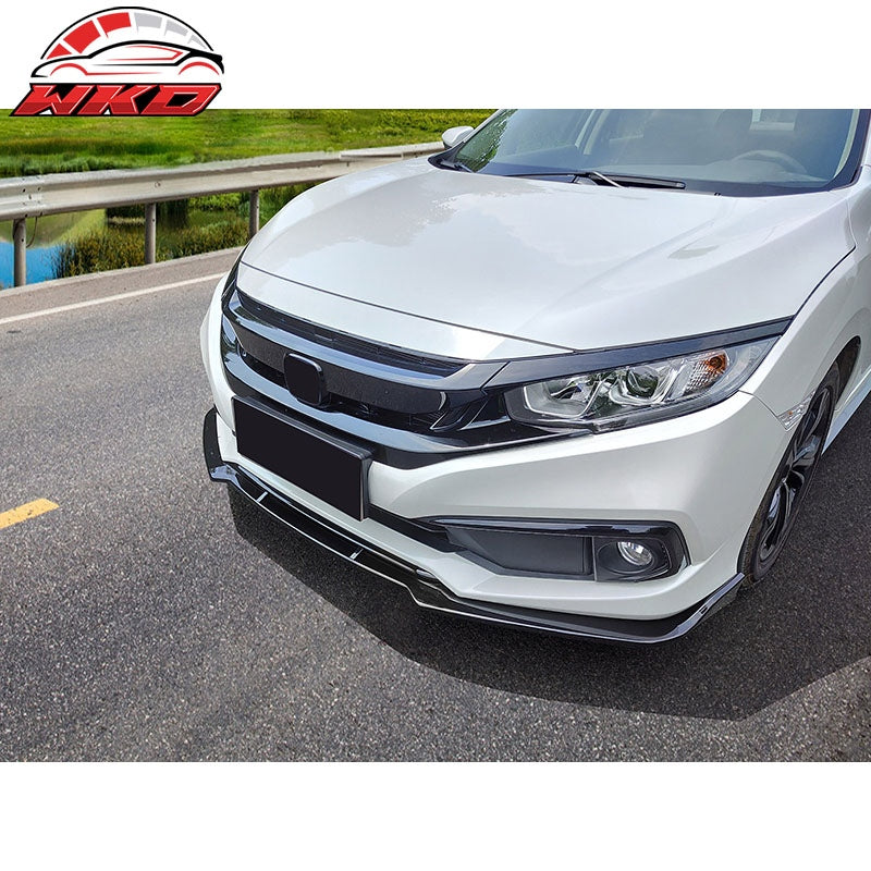 Fits 19-21 Honda Civic IKON V4 Style Front Bumper Lip Spoiler 1PC - Gloss Black
