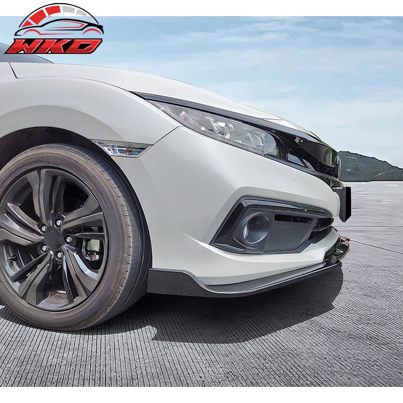 Fits 19-21 Honda Civic IKON V4 Style Front Bumper Lip Spoiler 1PC - Gloss Black