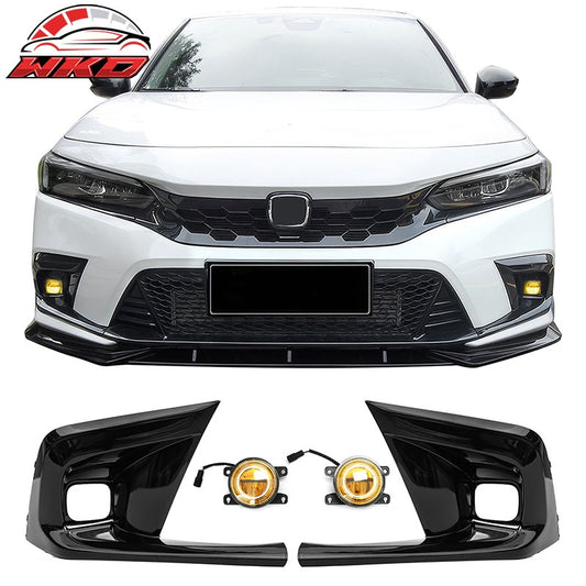 Wholesale 22-24 Honda Civic OE Style Fog Light Bezels w/ JDM Foglights Yellow Len LED - Wikond Auto
