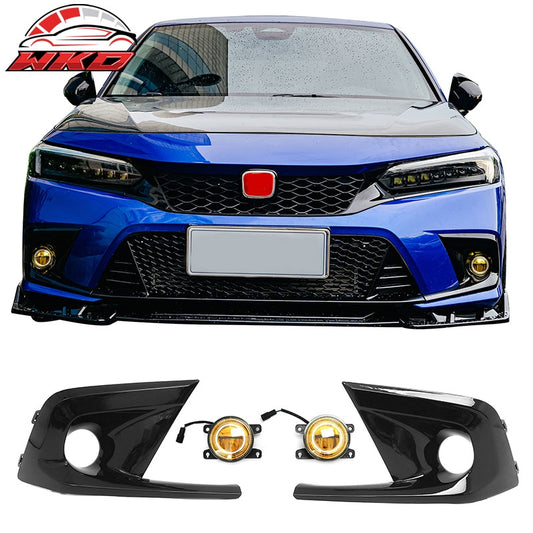 Wholesale 22-24 Honda Civic Round Holes Fog Light Bezel w/ JDM Foglights Yellow LED - Wikond Auto