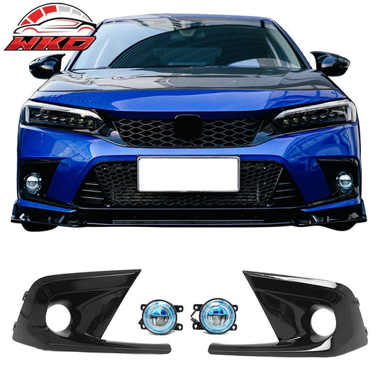 Wholesale 22-24 Honda Civic Round Holes Fog Light Bezel w/ JDM Foglights Blue Lens - Wikond Auto