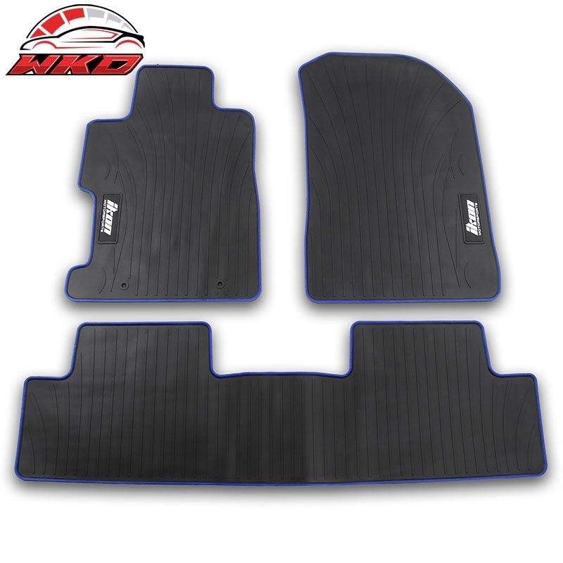 Wholesale 06-11 Honda Civic Rubber Floor Mats Carpet Black & Blue Edge w/ IKON Logo