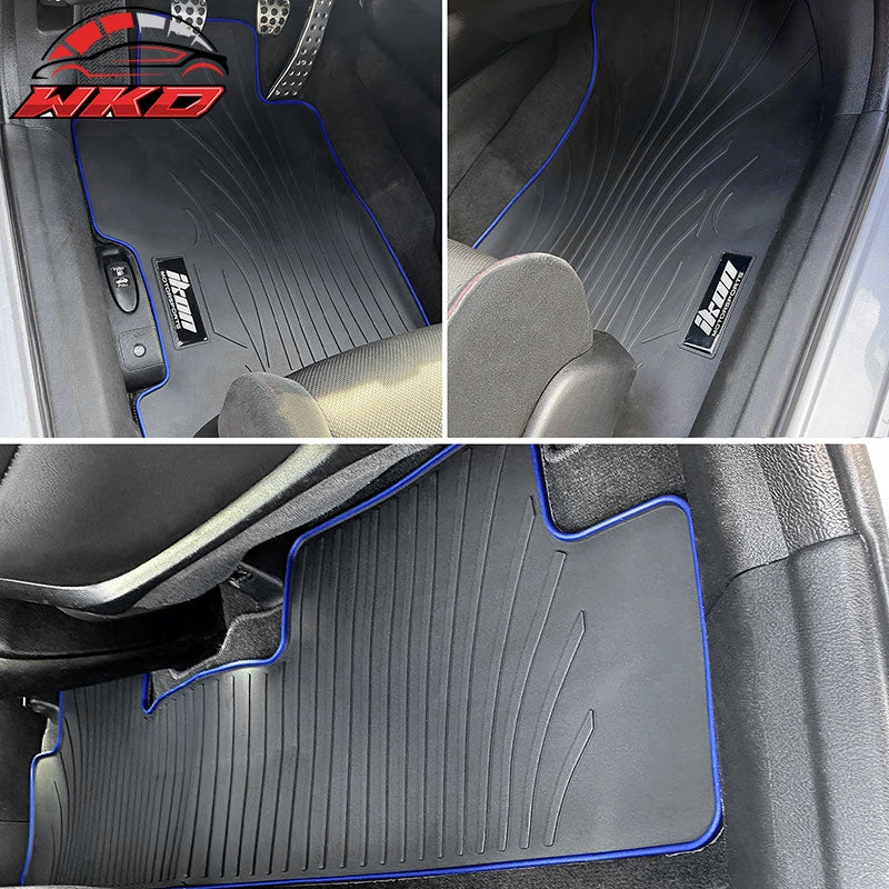 Fits 06-11 Honda Civic Rubber Floor Mats Carpet Black & Blue Edge w/ IKON Logo