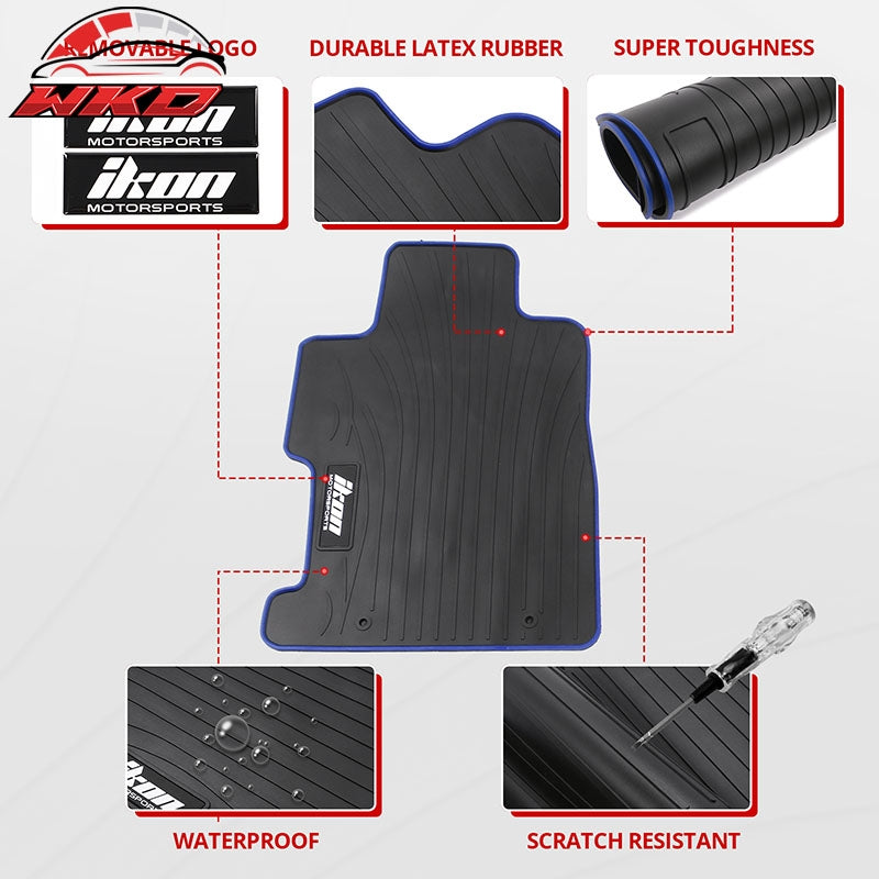 Fits 06-11 Honda Civic Rubber Floor Mats Carpet Black & Blue Edge w/ IKON Logo