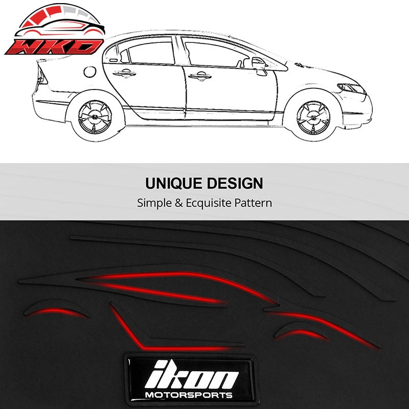 Fits 06-11 Honda Civic Rubber Floor Mats Carpet Black & Blue Edge w/ IKON Logo