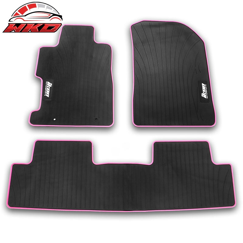 Wholesale 06-11 Honda Civic Rubber Floor Mats Carpet Black & Pink Edge w/ IKON Logo
