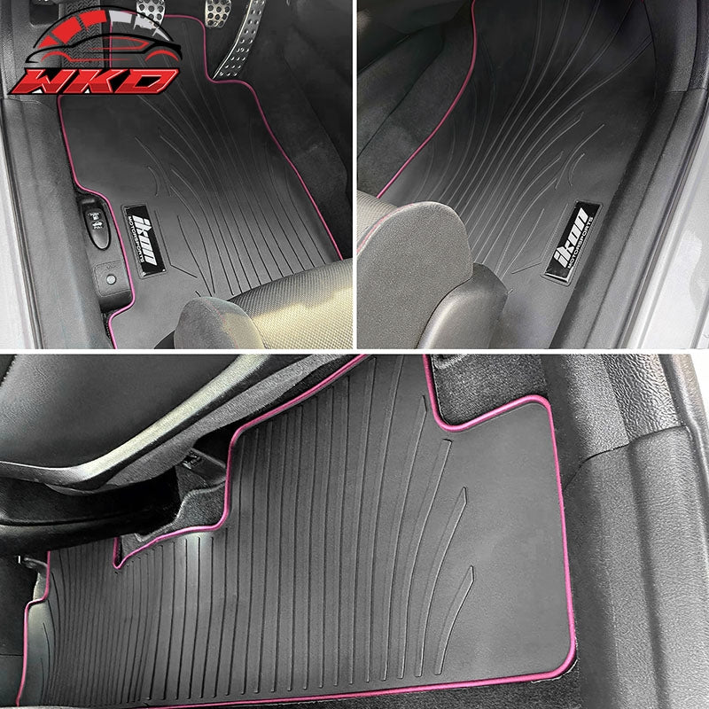 Fits 06-11 Honda Civic Rubber Floor Mats Carpet Black & Pink Edge w/ IKON Logo