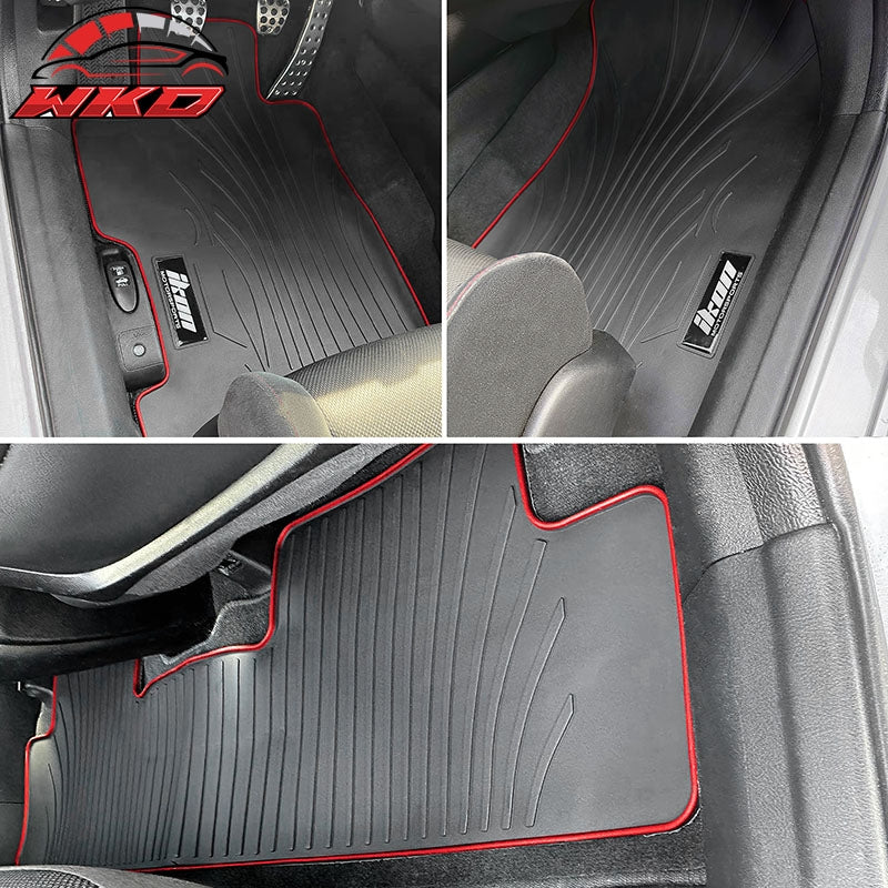 Fits 06-11 Honda Civic Rubber Floor Mats Carpet Black & Red Edge w/ IKON Logo