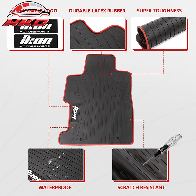 Fits 06-11 Honda Civic Rubber Floor Mats Carpet Black & Red Edge w/ IKON Logo