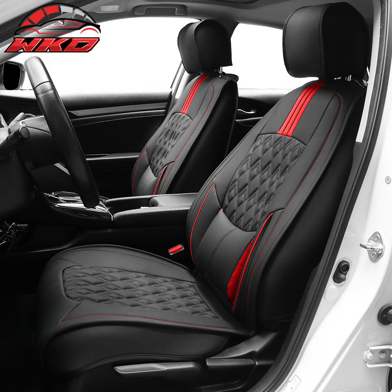 Wholesale 16-21 Honda Civic 5 Seats PU Leather Car Seat Covers w/ Lumbar - Black&Red