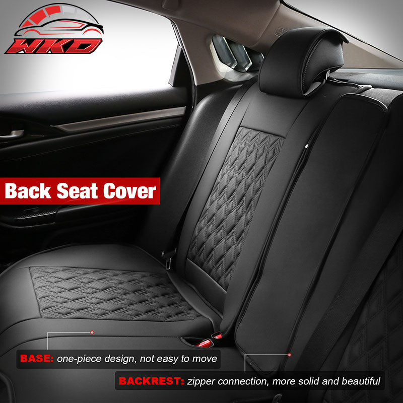 Fits 16-21 Honda Civic 5 Seats PU Leather Car Seat Covers w/ Lumbar - Black&Blue