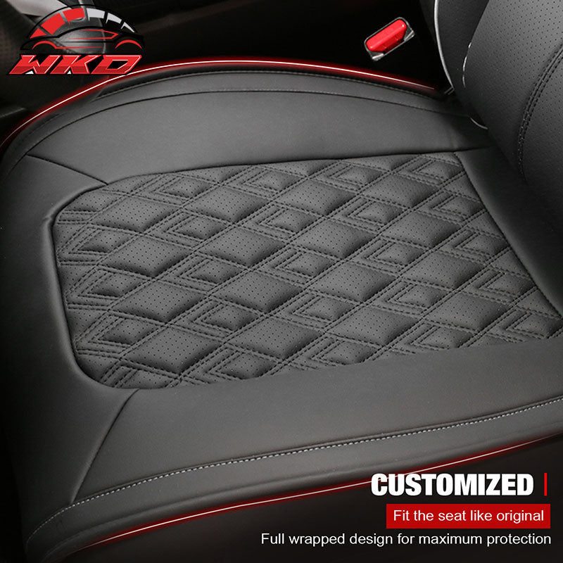 Fits 16-21 Honda Civic 5 Seats PU Leather Seat Covers w/ Lumbar - Black&White