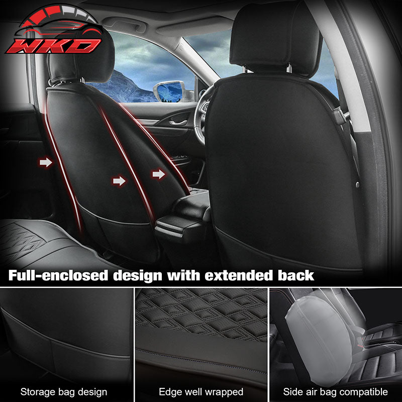 Fits 16-21 Honda Civic 5 Seats PU Leather Seat Covers w/ Lumbar - Black&White