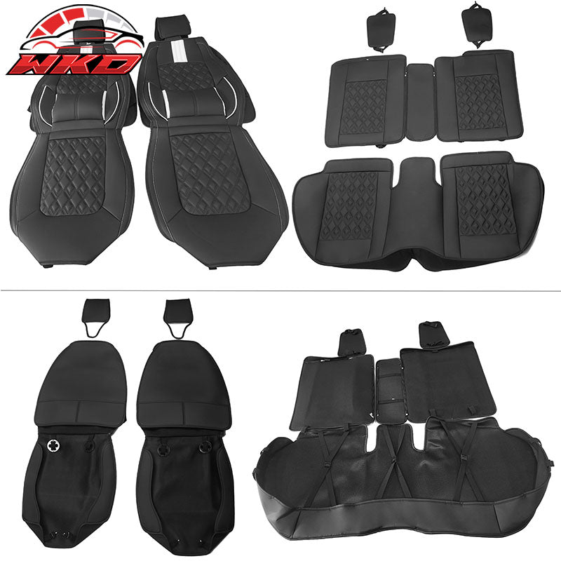 Fits 16-21 Honda Civic 5 Seats PU Leather Seat Covers w/ Lumbar - Black&White