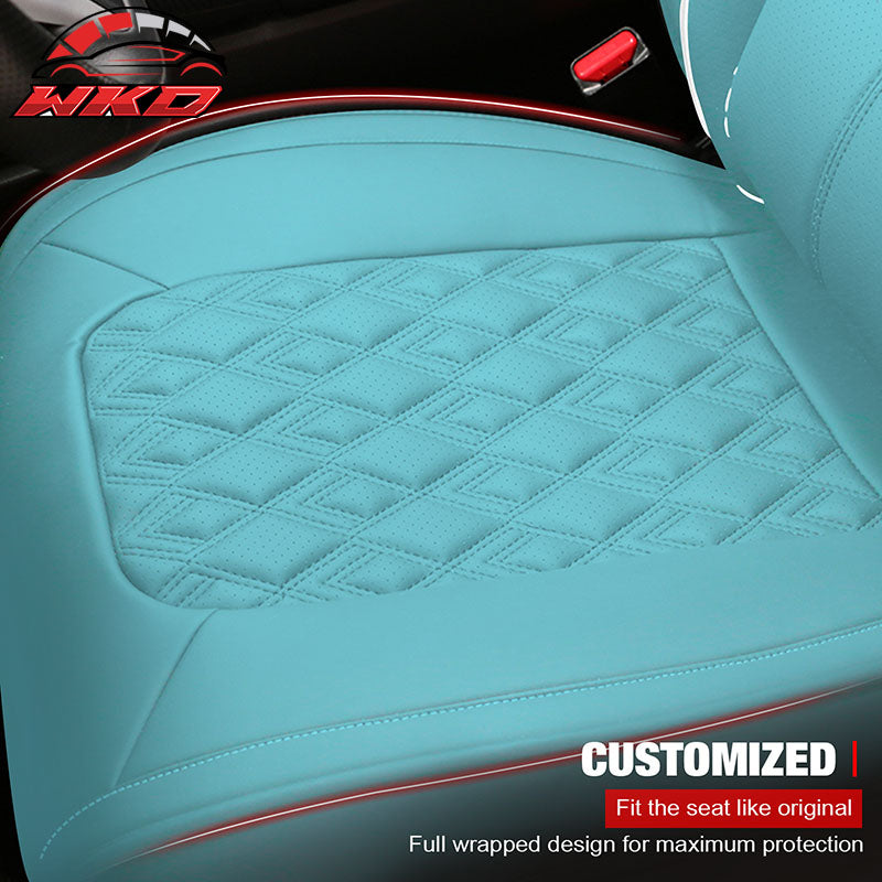 Fits 16-21 Honda Civic 5 Seats PU Leather Car Seat Covers w/ Lumbar - Cyan&White