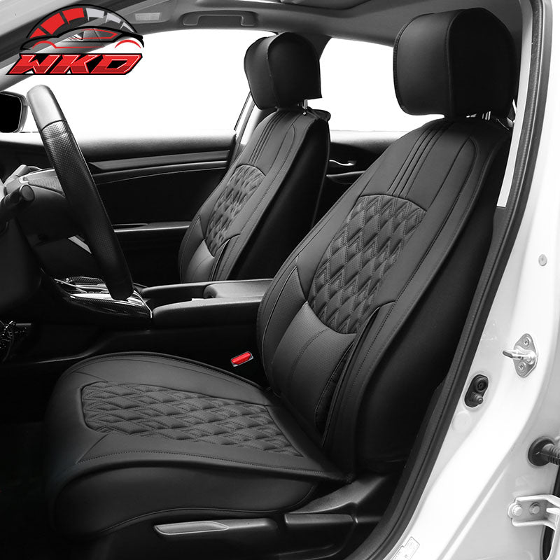 Wholesale 16-21 Honda Civic 5 Seats PU Leather Seat Covers Cushion w/ Lumbar - Black