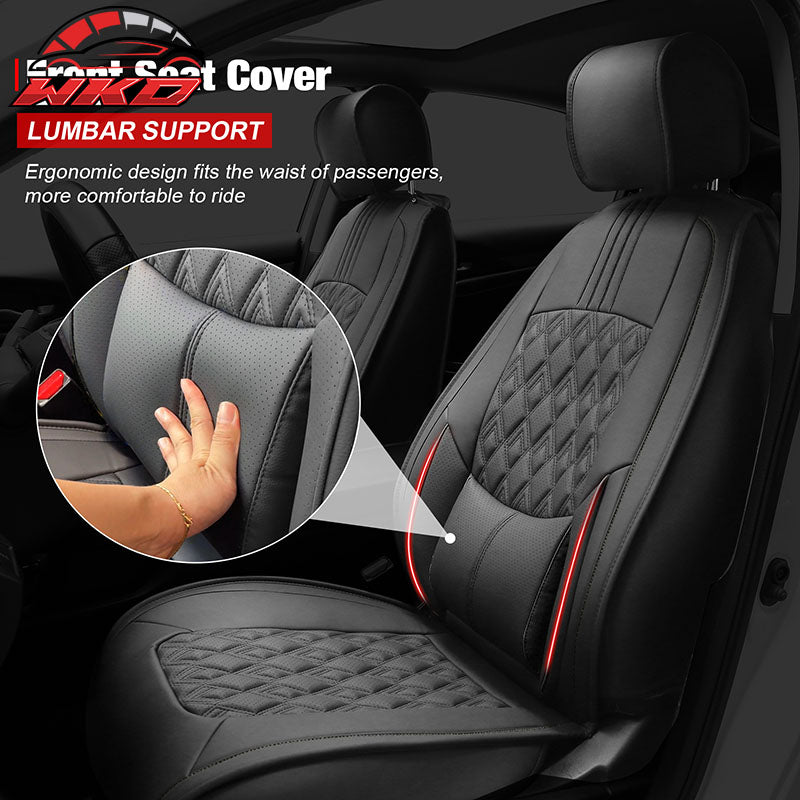 Fits 16-21 Honda Civic 5 Seats PU Leather Seat Covers Cushion w/ Lumbar - Black