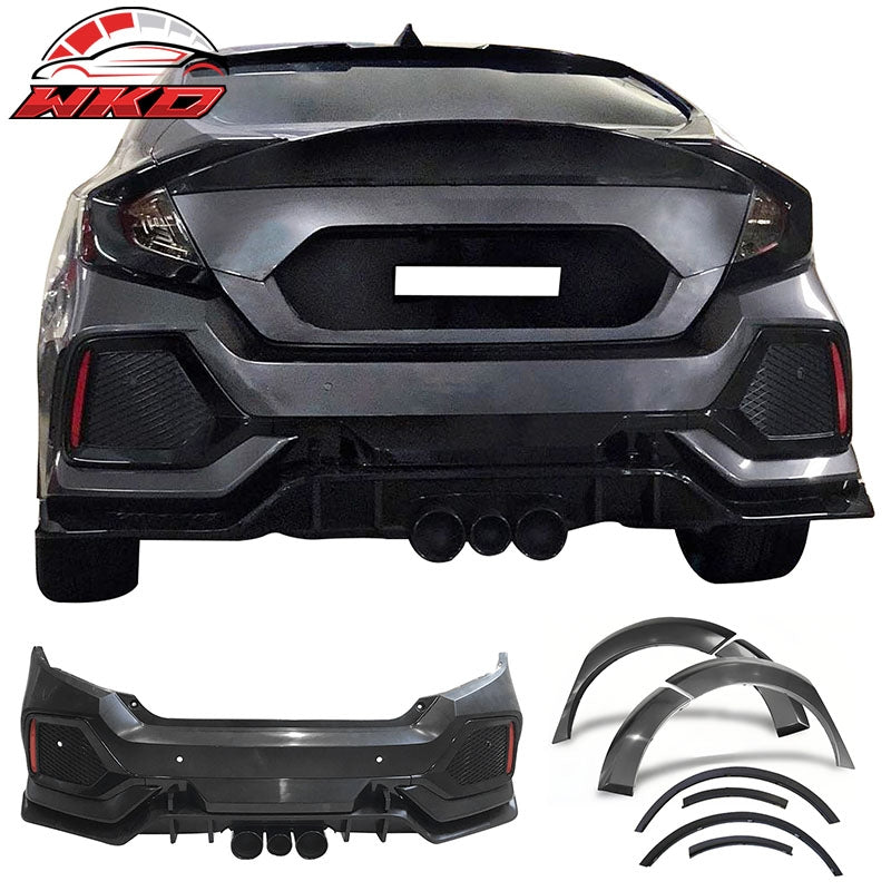 Wholesale 16-21 Honda Civic Sedan TR Style Rear Bumper Cover W/8PCS Fender Flares PP - Wikond Auto