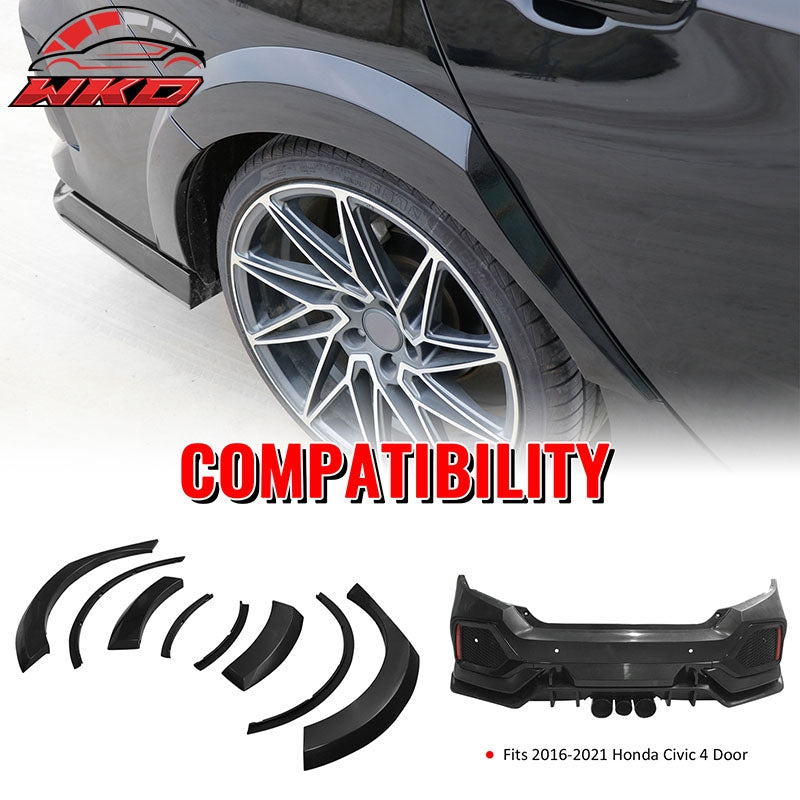 Wholesale 16-21 Honda Civic Sedan TR Style Rear Bumper Cover W/8PCS Fender Flares PP - Wikond Auto