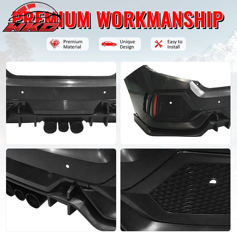 Wholesale 16-21 Honda Civic Sedan TR Style Rear Bumper Cover W/8PCS Fender Flares PP - Wikond Auto