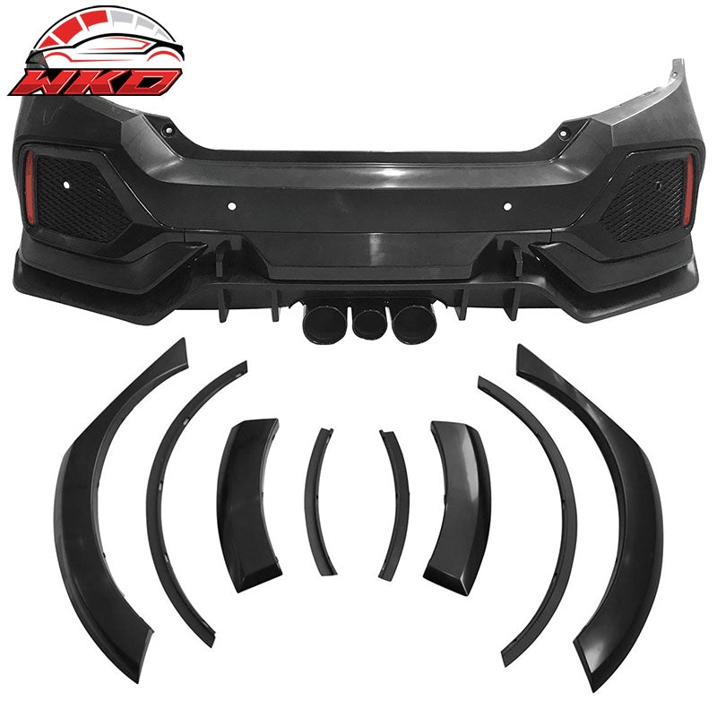 Wholesale 16-21 Honda Civic Sedan TR Style Rear Bumper Cover W/8PCS Fender Flares PP - Wikond Auto