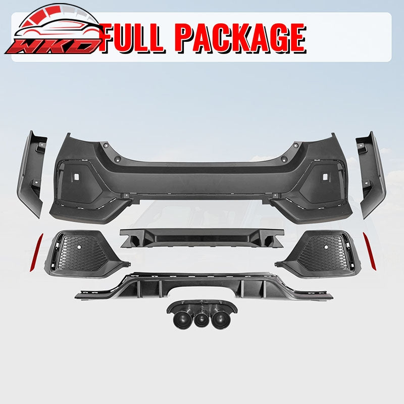 Fits 16-21 Honda Civic Sedan TR Style Rear Bumper Cover Replacement W/Diffuser