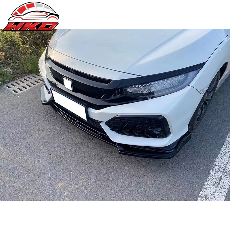 Fits 17-21 Honda Civic Si 5DR Hatchback Gloss Black Front Bumper Lip Spoiler 3PC