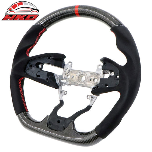 Wholesale 16-21 Honda Civic Carbon Fiber Steering Wheel Alcantara Red Stitch w/ Ring