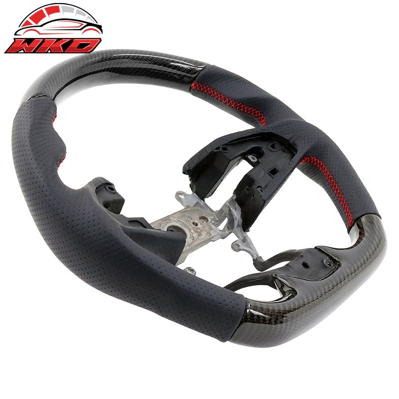 Fits 16-21 Honda Civic Steering Wheel Carbon Fiber Perforated Leather Red Stitch