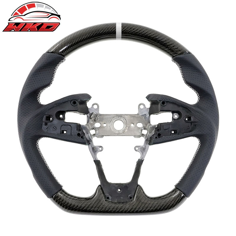 Wholesale 16-21 Honda Civic Steering Wheel Carbon Fiber Leather White Stitch w/ Ring
