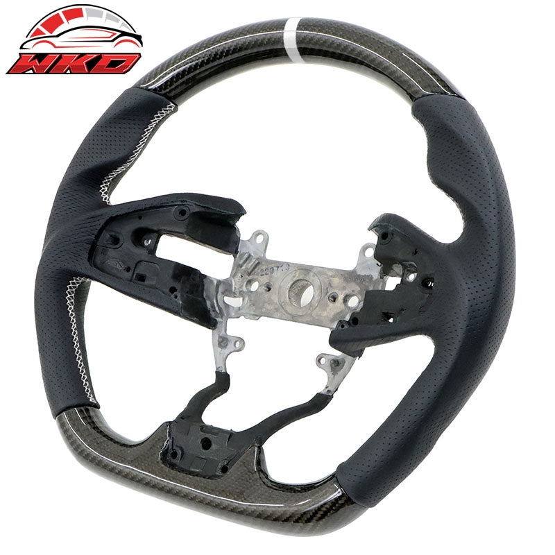 Fits 16-21 Honda Civic Steering Wheel Carbon Fiber Leather White Stitch w/ Ring