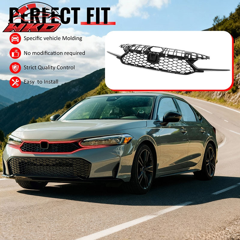 Fits 25-26 Honda Civic Type R Style Front Bumper Upper Grille ABS Matte Black