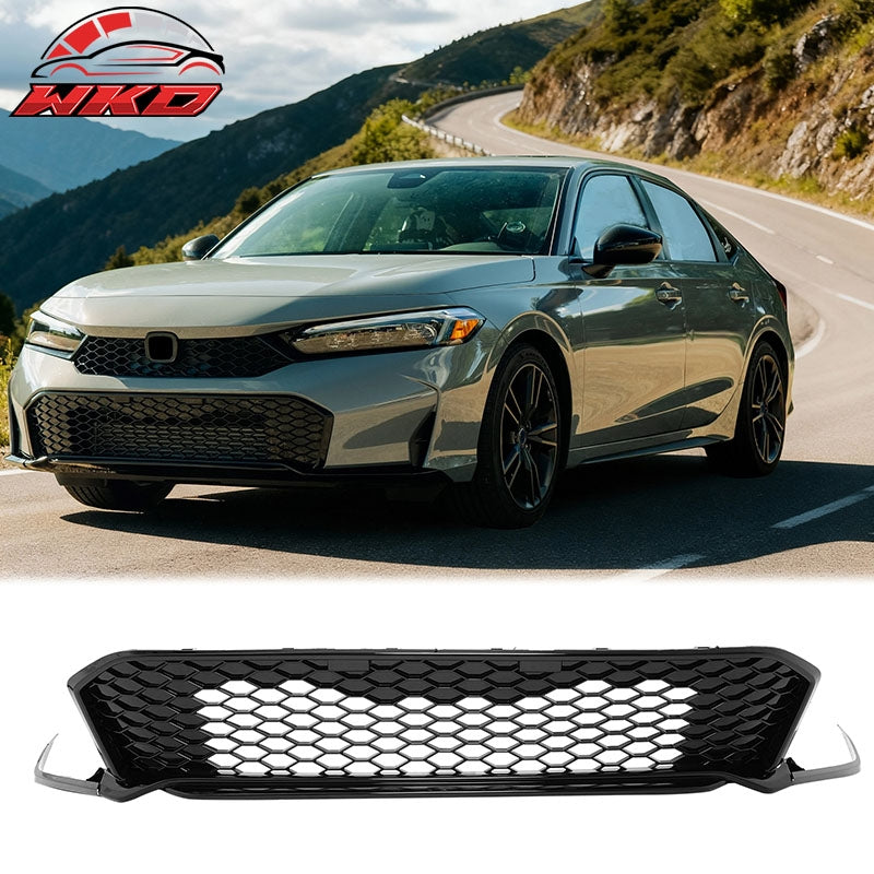 Fits 25-26 Honda Civic Type R Style Front Bumper Upper Lower Grilles Gloss Black