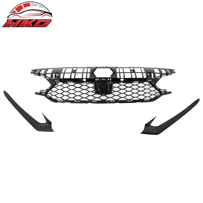 Fits 25-26 Honda Civic Type R Style Front Bumper Upper Lower Grilles Gloss Black