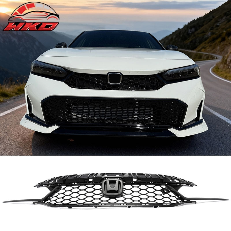 Fits 25-26 Honda Civic Type R Style Front Bumper Upper Lower Grilles Matte Black