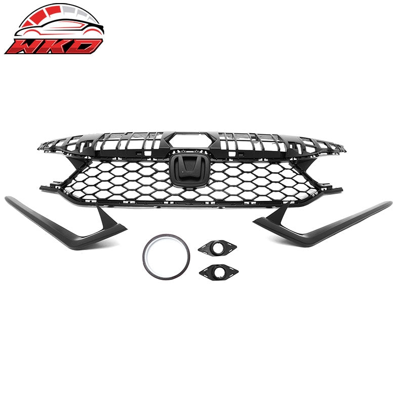 Fits 25-26 Honda Civic Type R Style Front Bumper Upper Lower Grilles Matte Black