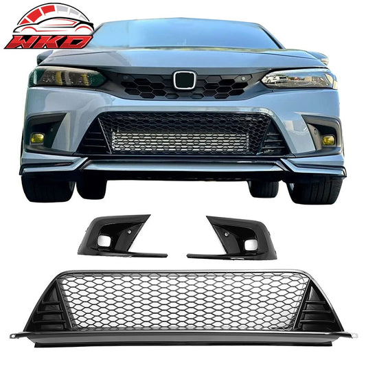 Wholesale 22-24 Honda Civic Type R Style Front Grille + Foglight Bezels Gloss Black - Wikond Auto