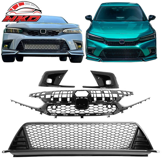 Wholesale 22-24 Honda Civic Type R Front Grilles Kit + ABS Foglight Bezel Gloss Black - Wikond Auto