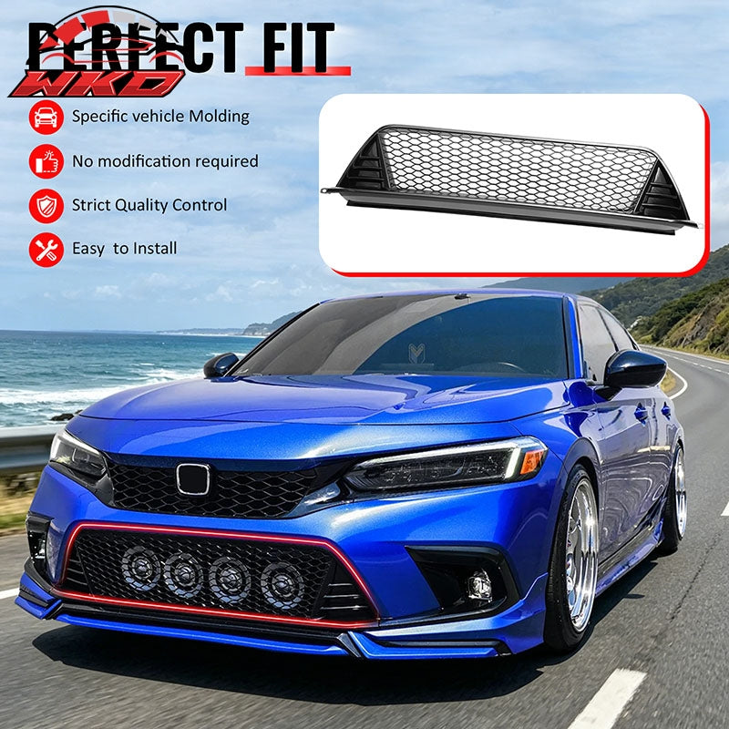 Fits 22-24 Honda Civic Type R Front Grilles Kit + ABS Foglight Bezel Gloss Black