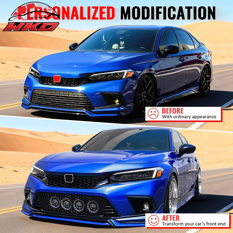 Fits 22-24 Honda Civic Type R Front Grilles Kit + ABS Foglight Bezel Gloss Black