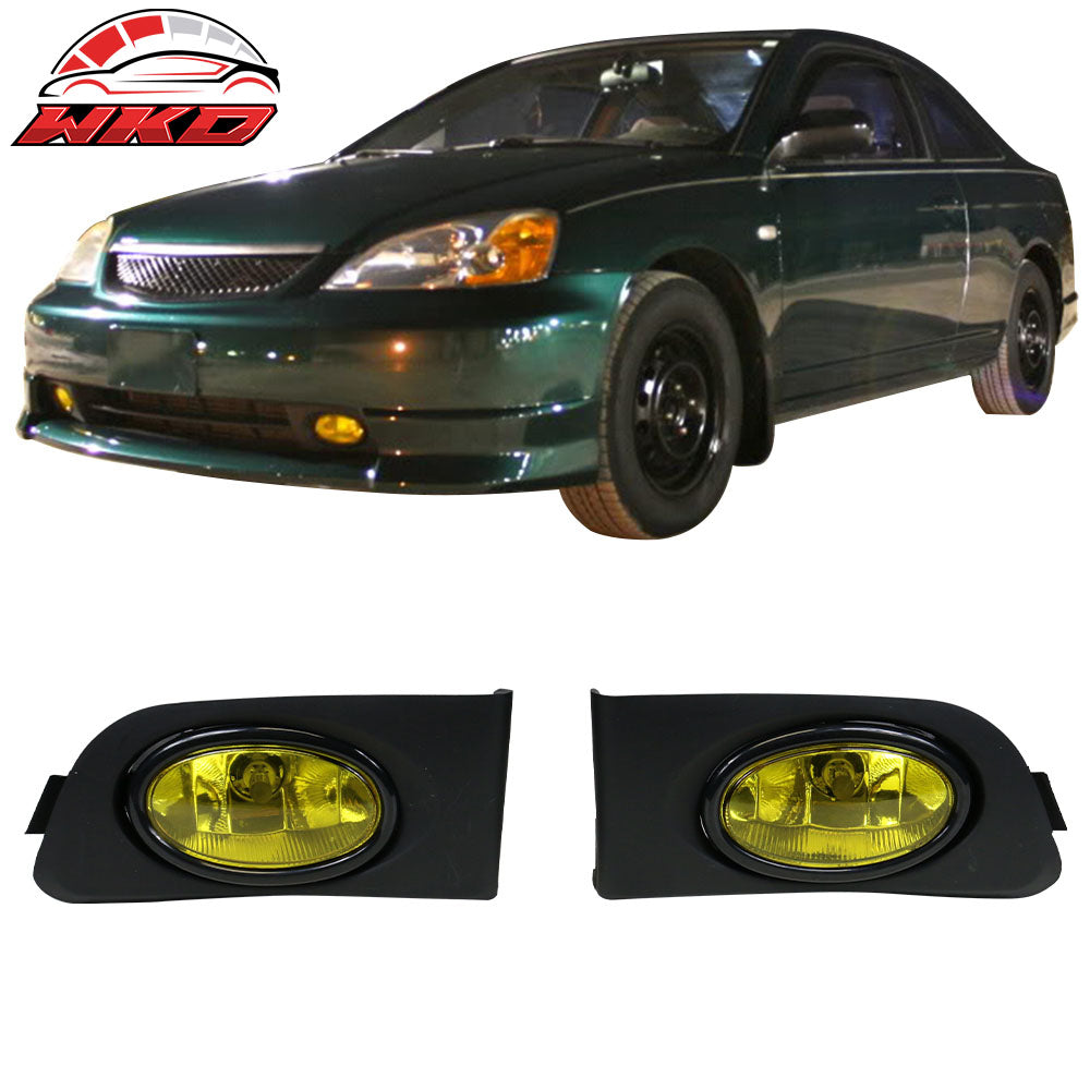 Fits 01-03 Honda Civic 4DR Sedan 2DR Coupe Yellow Lens Fog Lights Lamps Pair