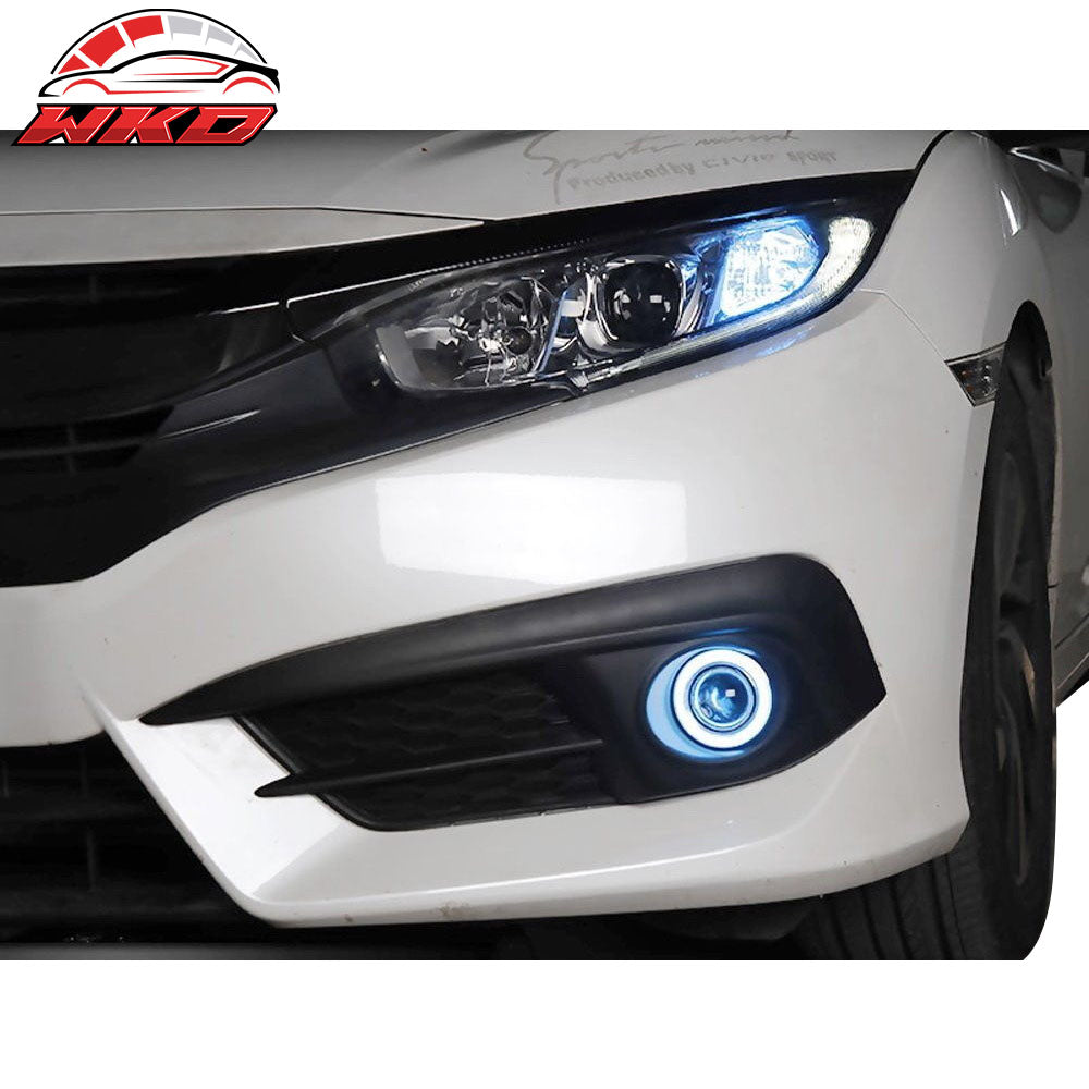 Fits 16-20 Honda Civic LED Halo Angel Eyes Projector Fog Lights Direct Fit 2PC