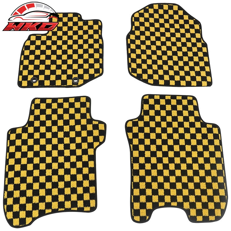 Wholesale 09-13 Honda Anti-slip Floor Mats Checkered Carpets Black Yellow Plaid - Wikond Auto