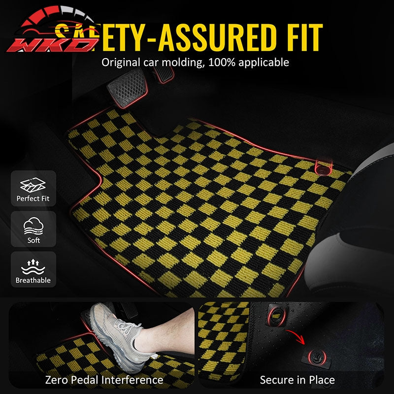 Wholesale 09-13 Honda Anti-slip Floor Mats Checkered Carpets Black Yellow Plaid - Wikond Auto