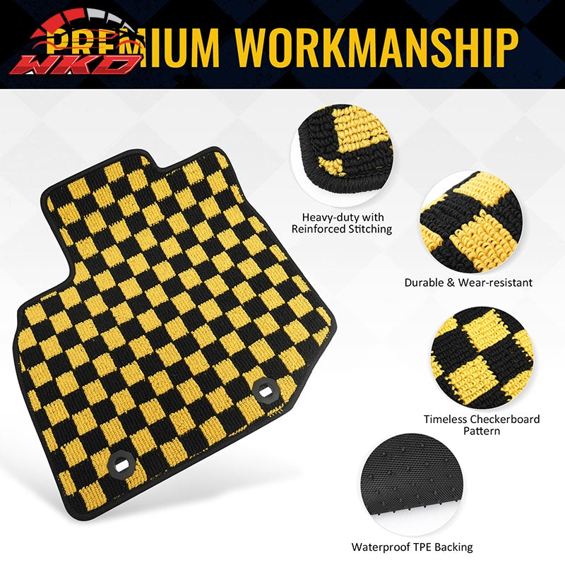 Wholesale 09-13 Honda Anti-slip Floor Mats Checkered Carpets Black Yellow Plaid - Wikond Auto