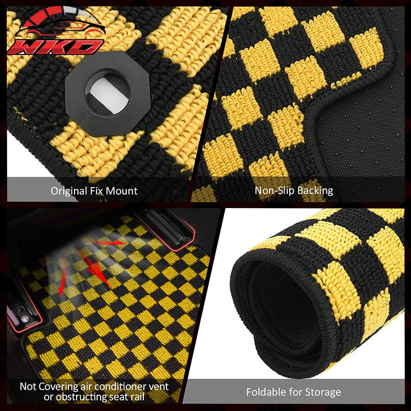 Wholesale 09-13 Honda Anti-slip Floor Mats Checkered Carpets Black Yellow Plaid - Wikond Auto